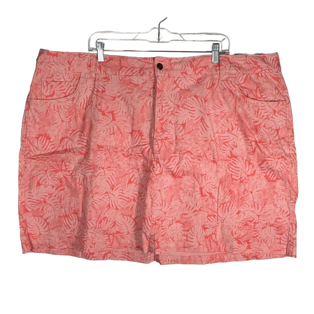 Woman Within‎ Skort 26W Coral Pink Palm Leaf Tropical Print Plus Size Stretch